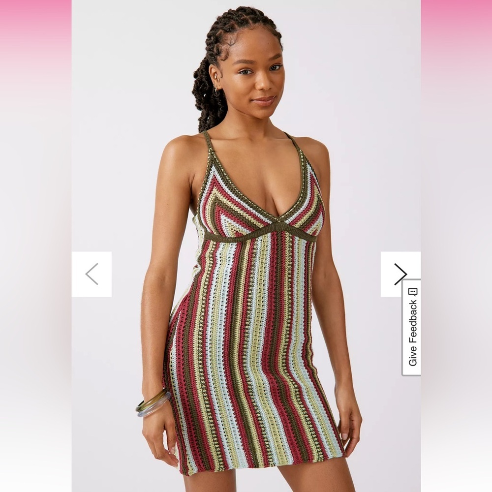 Urban Outfitters Multi-color Striped Crochet Mini Dress size L